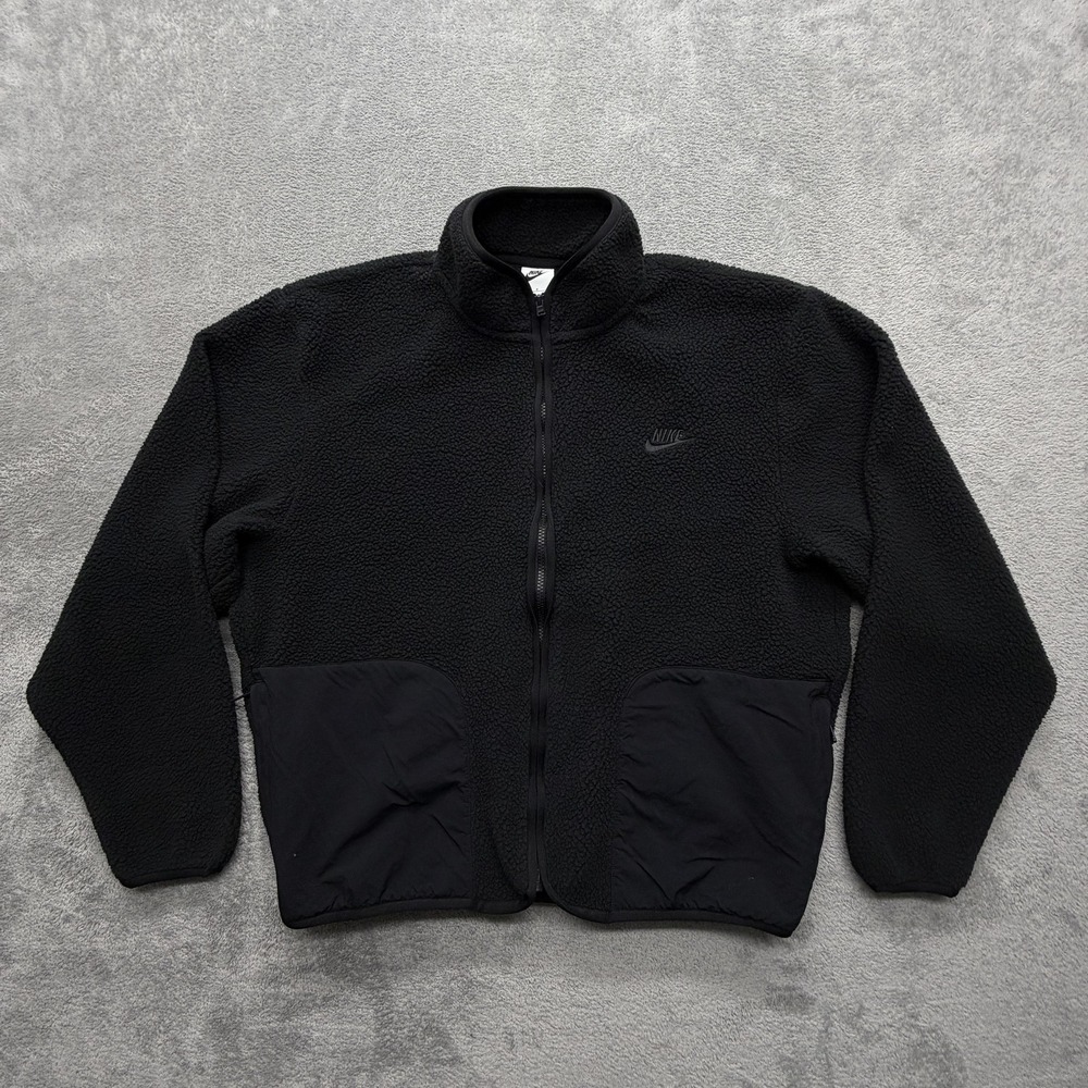 Nike Jacket Mens Small Black Full Zip Fleece Lined Pockets Stand Up Collar